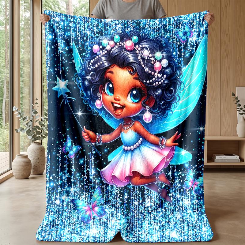 Fairy with Butterfly and Heart Theme blanket Lightweight Warm Flannel Blanket Decorative Throw Blanket for Home Decoration