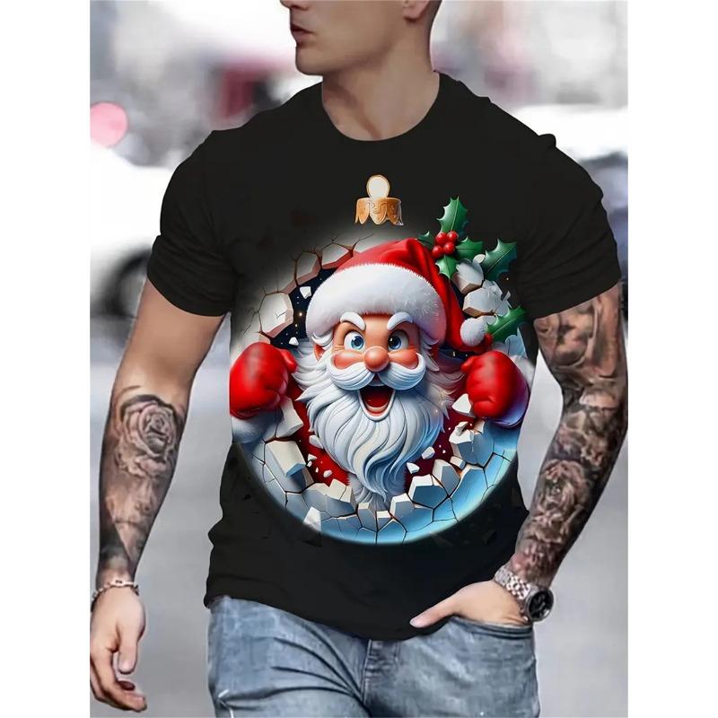Christmas 3D Santa Claus Print T Shirt for Men Casual Short Sleeve Tee Shirts Fashion O-Neck Top New Year Gift Oversized T-Shirt