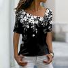 Женские футболки с цветочным принтом Женская одежда Топы с короткими рукавами Толстовки с v-образным вырезом Уличная одежда Футболки большого размера Женская футболка