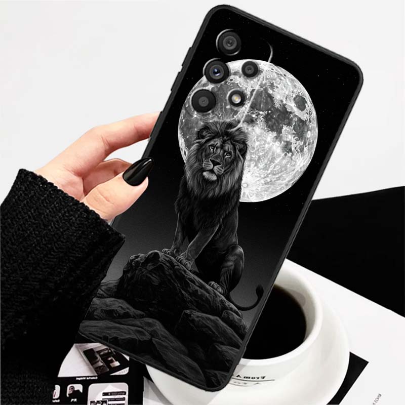 Лев Медведь Кот Крутой Для Samsung A73 A72 A71 A55 A54 A53 A52 A51 A13 A22 A16 A15 A12 A14 A26 A07 5G Черный Чехол для Телефона