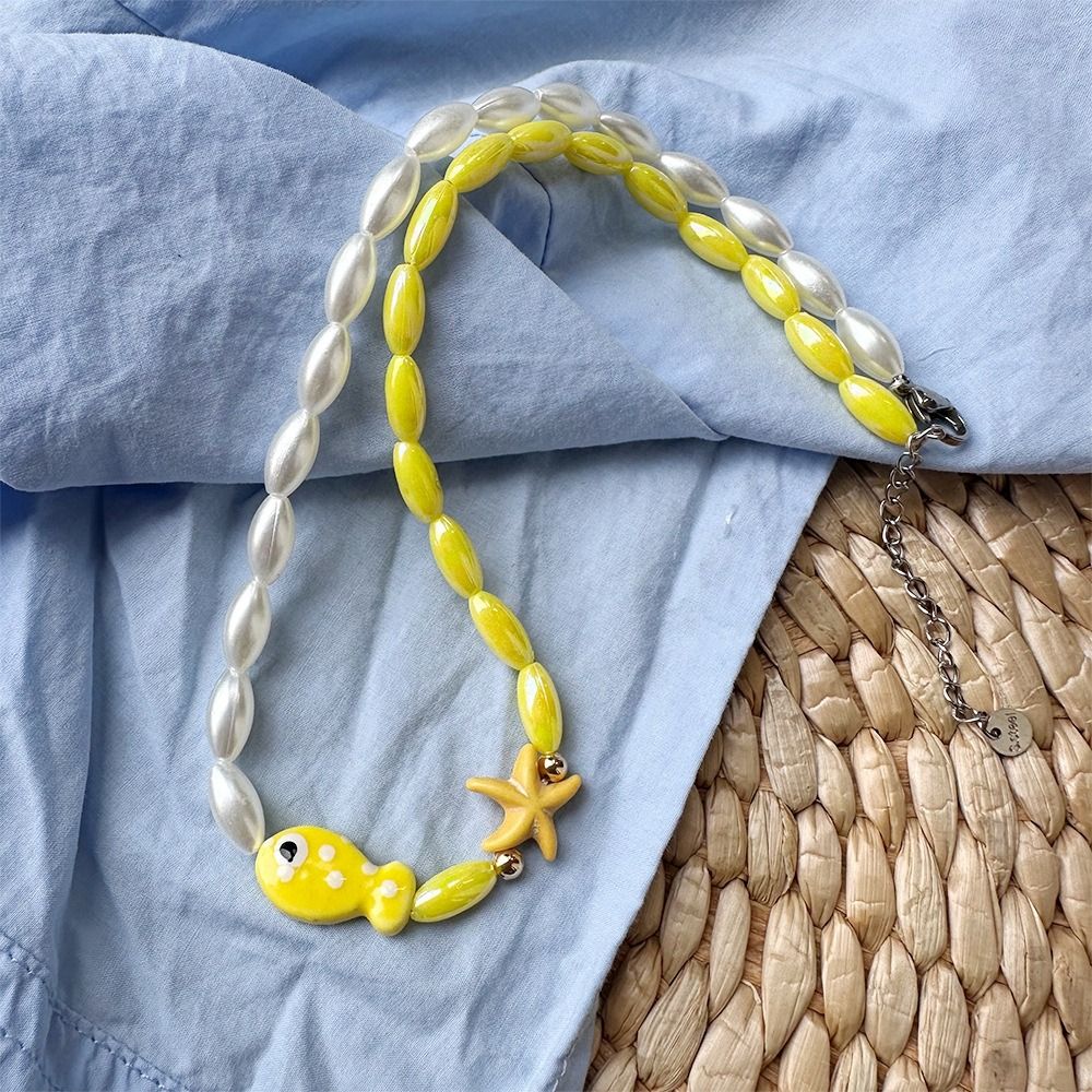 Jewelry Fish Pendant Necklace Bohemia Beads Chain Choker Trendy Mini Fish Necklace Summer