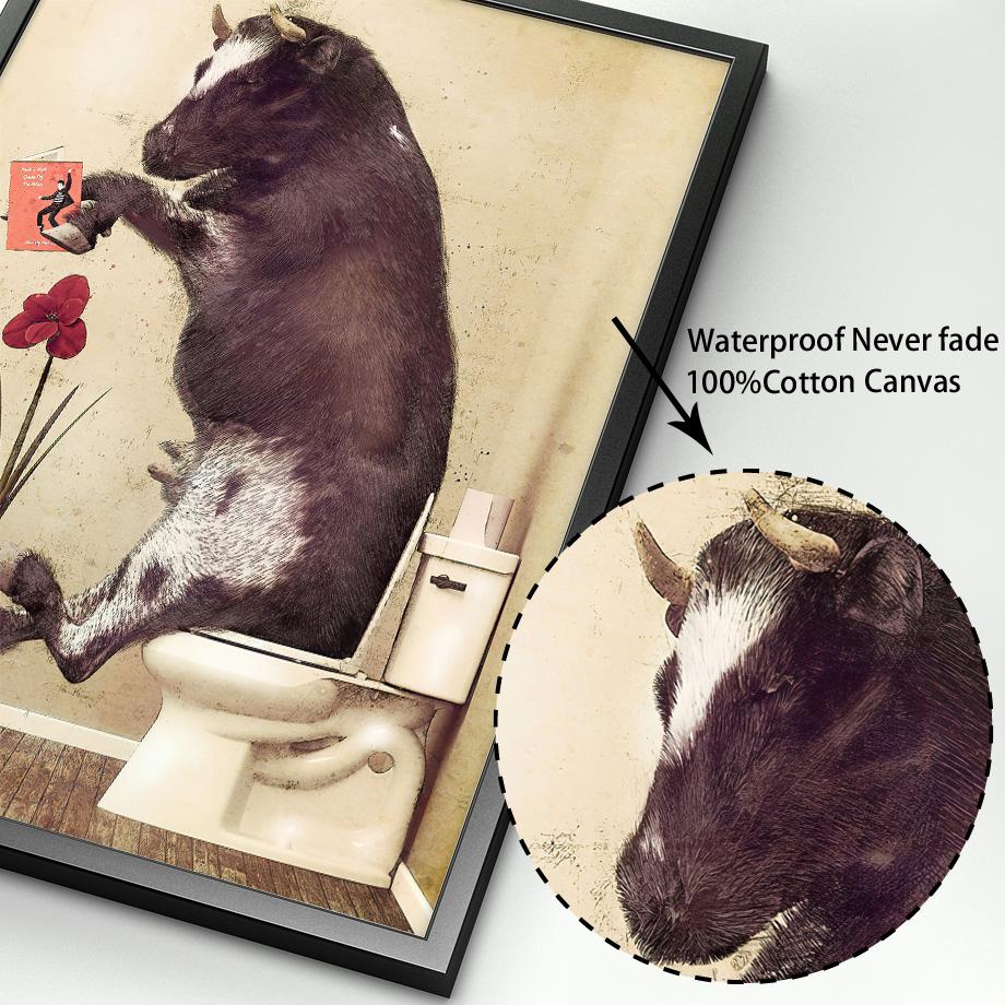 Ванная комната Юмор Дракон Жираф Слон Медведь Корова Енот Настенная живопись Печать на холсте Картина Ванна Плакат на скандинавскую тему Декор для туалетной комнаты