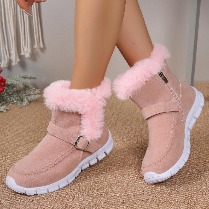 AJGS New Short Plush Suede Ankle Boots Winter Women Fur Warm Chelsea Snow Boots Casual Shoes Flats Gladiator Sport Ladies Boots