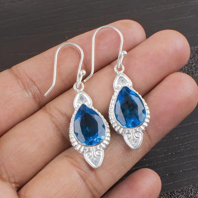 Серьги с голубым топазом Swiss Blue Topaz Gemstone Earring, 925 Solid Sterling Silver Earrings Jewelry Handmade Earrings, Silver Jewelry For Gift