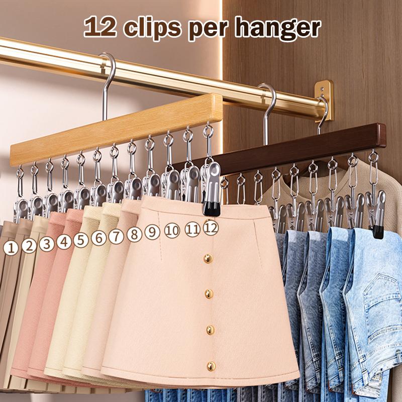 1pc Space Saving Hanging Closet Organizer with 10/12 Clips, for Hat Scarf Clothespins Storage Solution