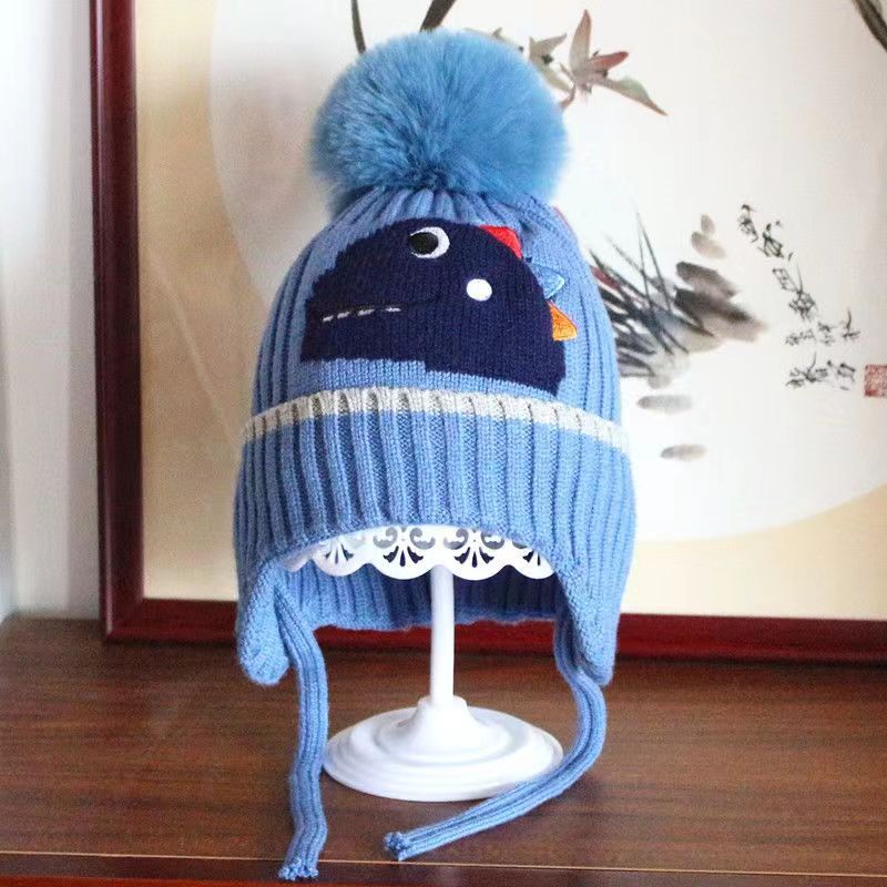 Autumn and Winter Children's Wool Hat Baby Cute Dinosaur Core-spun Yarn Knitted Hat Warm Ear Protection Men's and Women's Hats