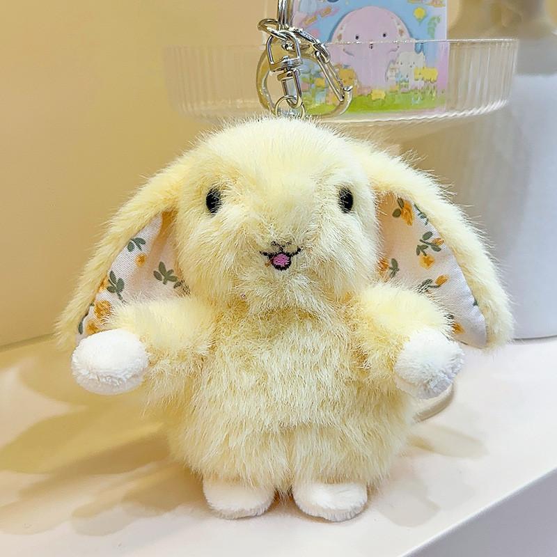 Ear Rustic Hanging Rabbit Plush Pendant With Broken Flowers Inside Ears Gift For