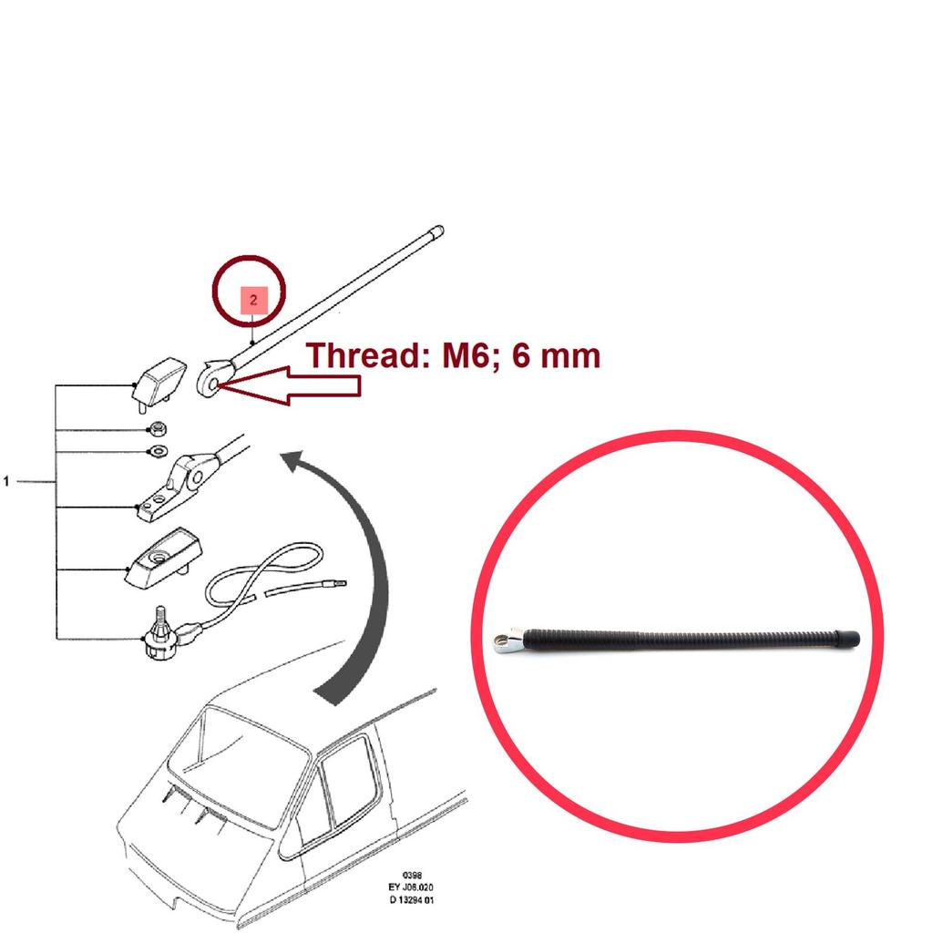BSP836 Side Roof Mount Aerial Mast Radio Antenna Rod Pole for Ford Transit VE83 CY EY T12 T15 1985-2000 97VP18228AA 1052357