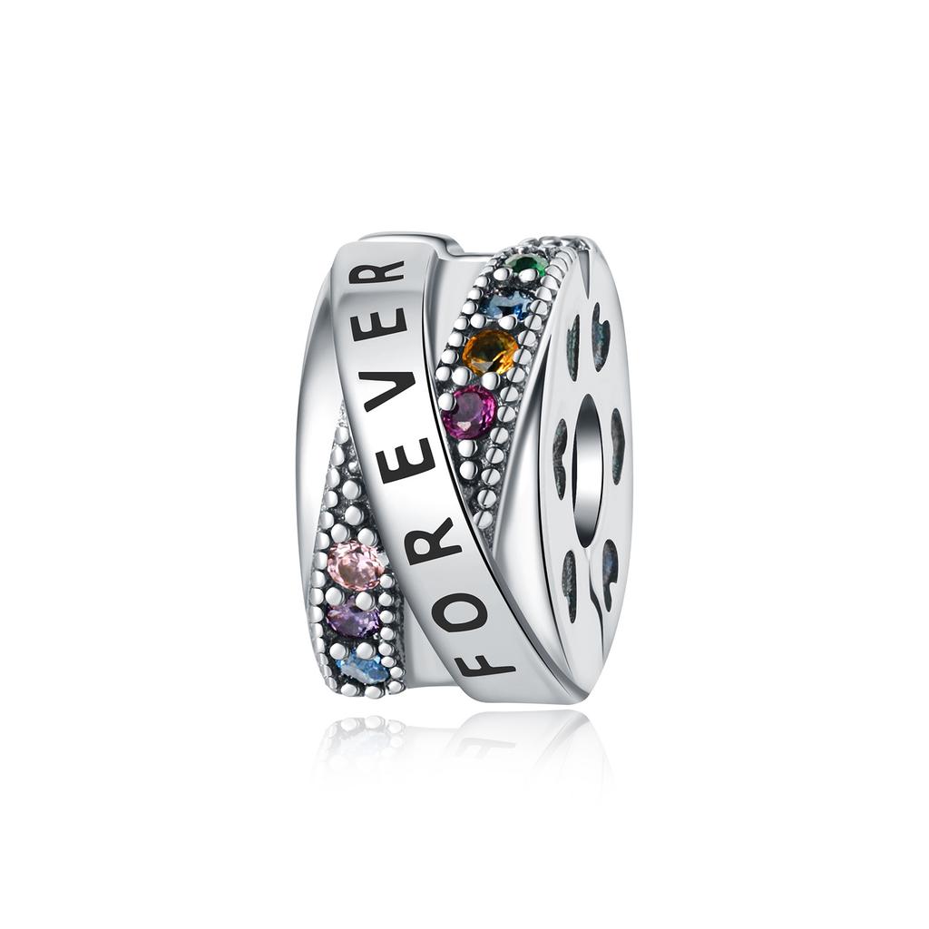 Silver Clasp 925 Silver Pave Clip Charms Colored Beads Stopper Safety Chain Fit Original Bangle Bracelet Jewelry Clip