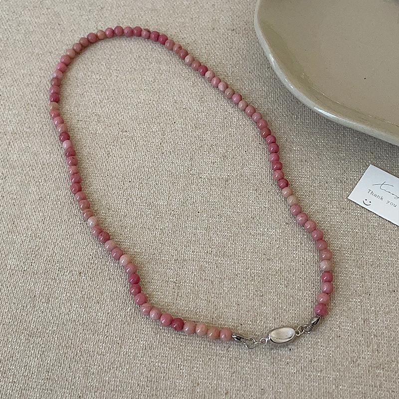Длинное ожерелье из розового натурального камня с бусинами для женщин, многофункциональный дизайн, элегантная и модная универсальная цепочка на шею, цепочка на ключицу