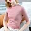 Футболка с рукавом до локтя для женщин, полувысокая горловина, новинка ранней осени, женский топ, футболка-основа с воротником средней высоты для женщин