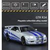 Модель легкосплавного автомобиля Nissan GTR-R34 в масштабе 1/32, светящиеся колеса и звуки двигателя, детская коллекционная гоночная игрушка, развлечение для фанатов гонок