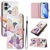 For iPhone 16 Plus Case Pattern Printing Wallet Phone Cover with Strap