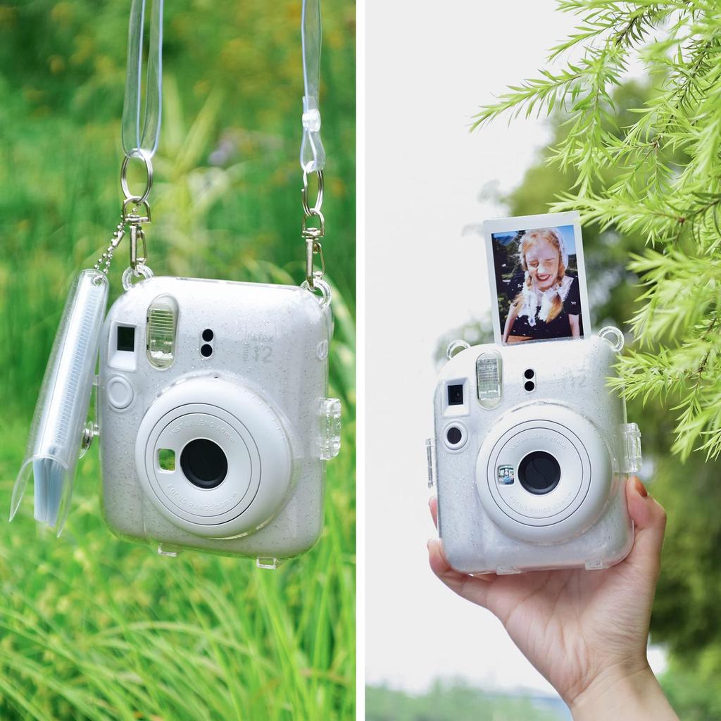 Rieibi instax mini 12 Fujifilm instax 12 case clear instax mini 12 case transparent shining clear clear case with clear shoulder strap and album that