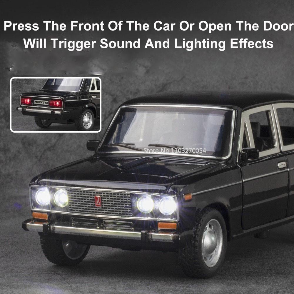 ABAD1 1/24 LADA 2106 Diecast Alloy Car Model Toy Metal Body Door Can Opened Toy Car Pull Back Sound Light Rubber Tire Vehicle Boy Gift