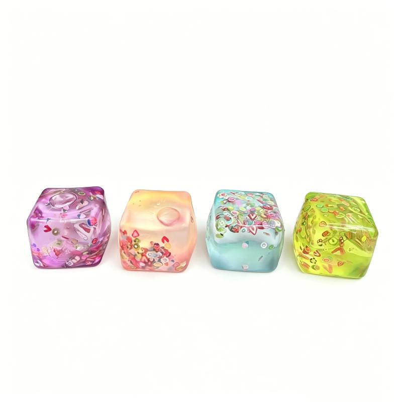Colorful Cut Fruit Confetti Transparent Cube Squeeze Toy Soft Fidget Toy for Christmas Stocking Stuffers