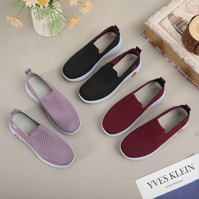 Летняя женская обувь из летучего тканого материала 2025, сетчатая дышащая женская повседневная обувь, обувь для мамы среднего и пожилого возраста, обувь-лоферы на одном педале