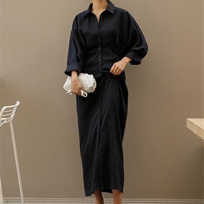 Платье-рубашка в стиле ретро для женщин, весна-лето, новая длинная облегающая юбка-рубашка из хлопка и льна