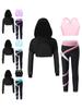 Kids Girls Sports Set Long Sleeve Hoodie Sweatshirt Tops with Sleeveless Crop Top and Leggings Street Dance Clothes