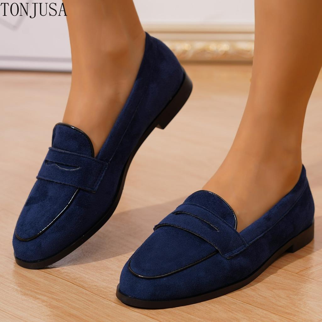 Large Size Retro Loafers Handmade Casual Women's Shoes Cowhide Suede One-pedal Women's Leather Shoes