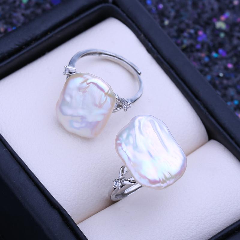 LSOOYH Кольца с натуральным пресноводным жемчугом и большой пуговицей в стиле барокко для женщин, модное офисное кольцо серебряного цвета, подарки на день рождения, оптовая продажа