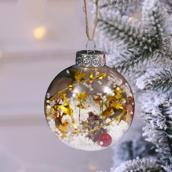 3 шт. Рождественский шар с прозрачными блестками, украшения с тесьмой, подвесное украшение для рождественской елки