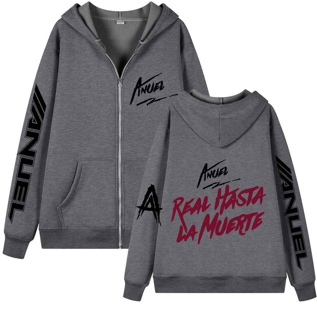 2023Anuel AA новая толстовка с капюшоном на молнии с принтом куртка REAL HASTA LA Muerte повседневная спортивная одежда унисекс и женский пуловер в стиле аниме