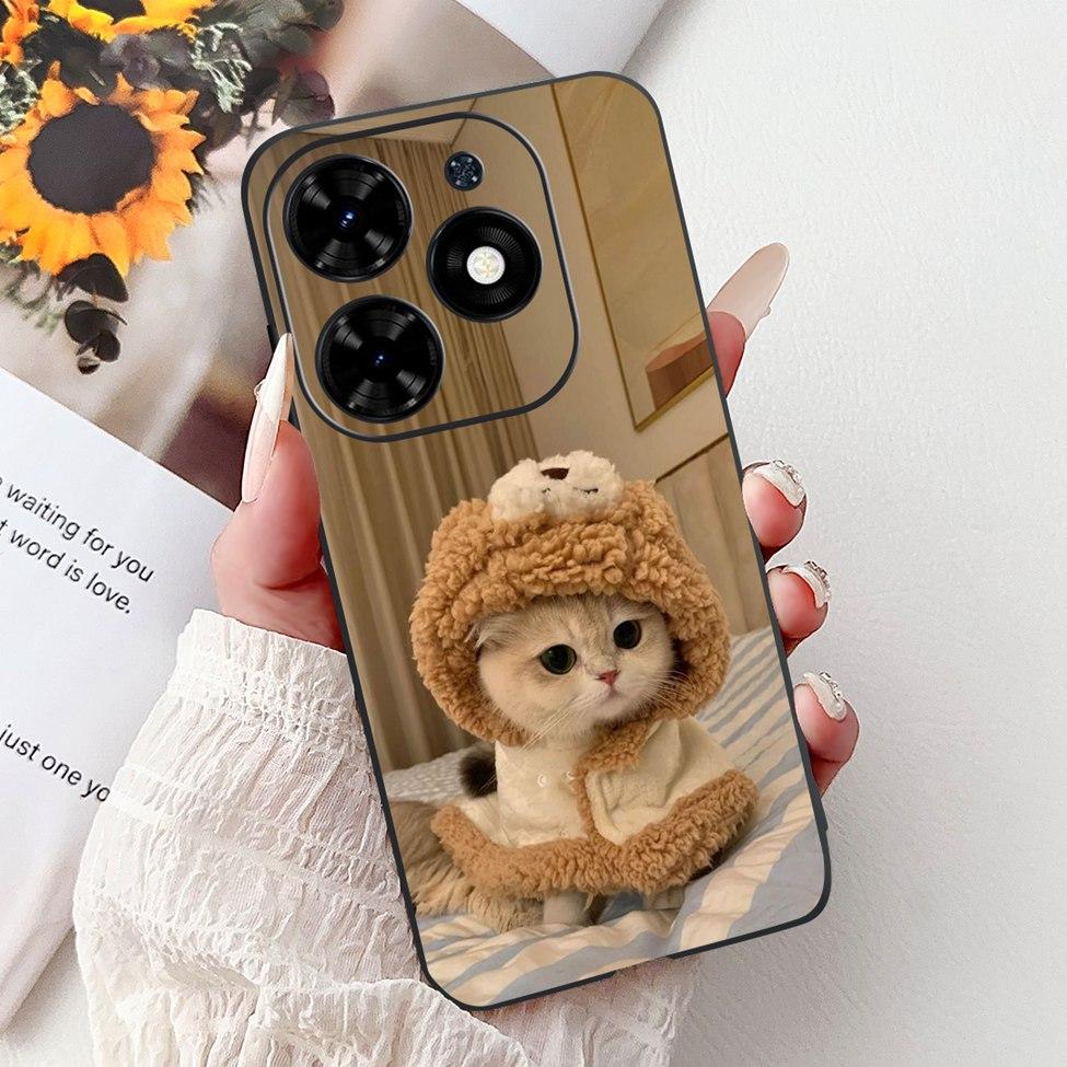 Для Tecno Spark Go 2024 BG6 Задняя крышка Для Tecno Spark Go 2024 Чехол Модный Роскошный Цветы Милый Мультяшный Кот Ударопрочный Силиконовый