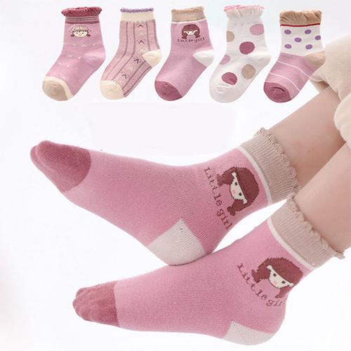 5 Pair Children's Socks Spring Autumn Boys Girls Cartoons Cute Middle Tube Socks