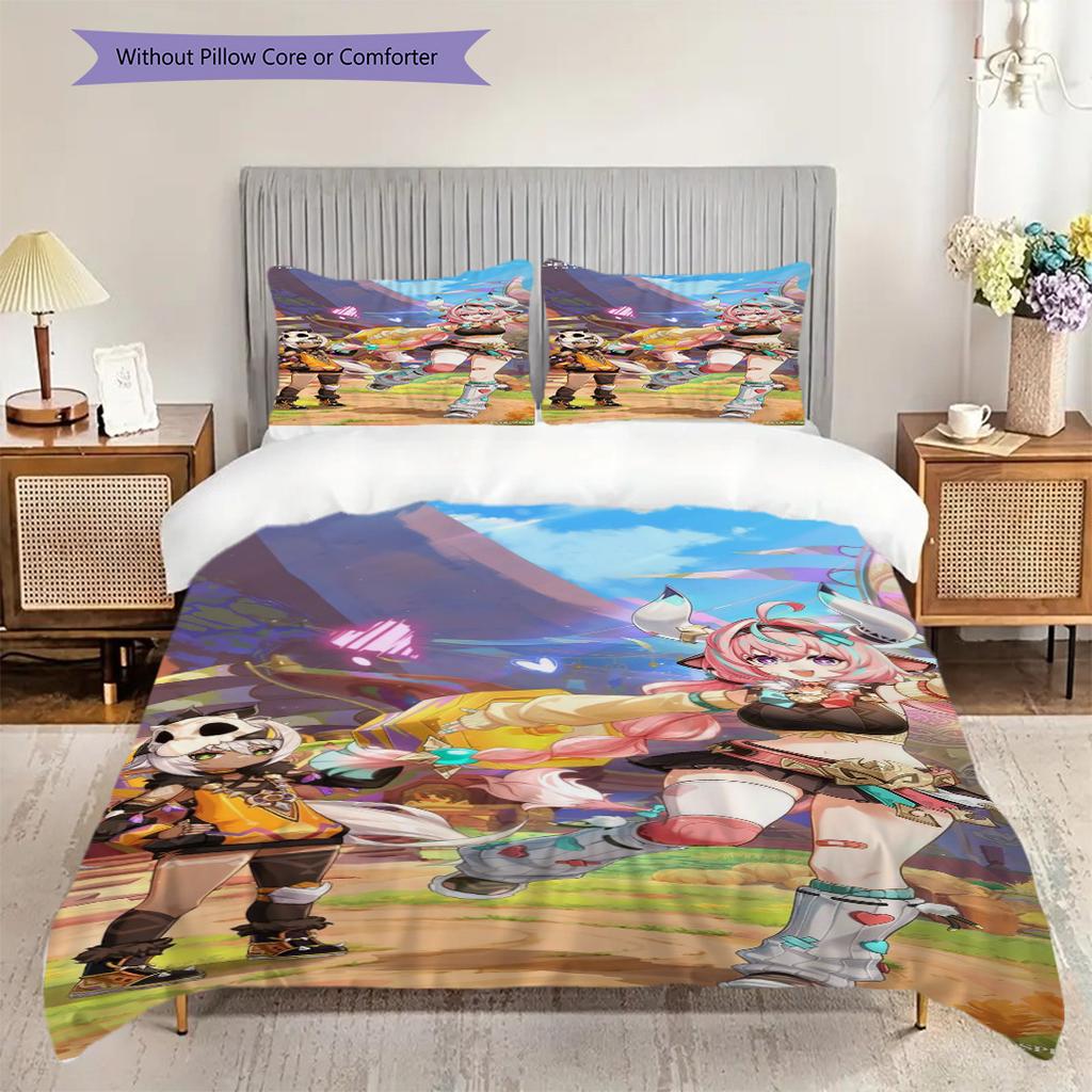 Adventure Awaits Genshin Impact Unveils New Characters Bedding 1 Duvet Cover 2 Pillowcase Without Core Bedding Set Soft And Comfortable