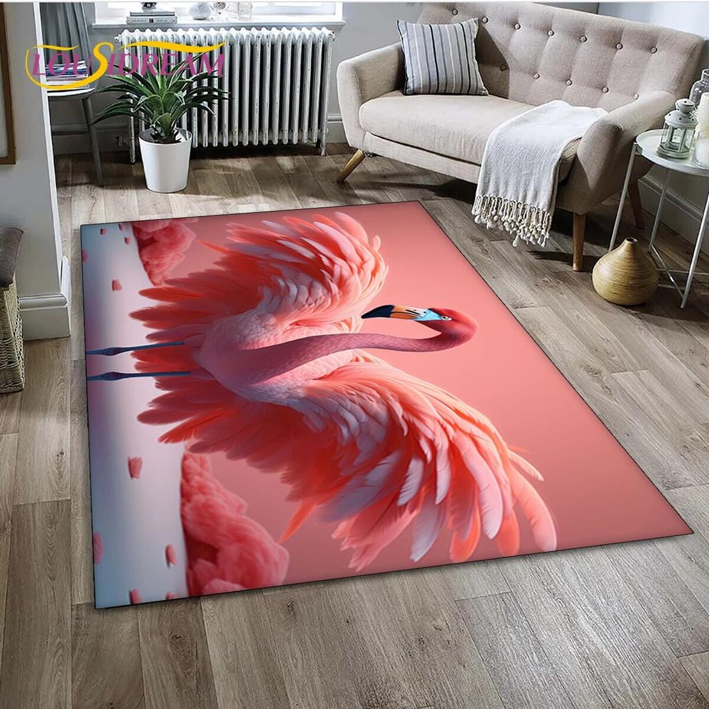 Cartoon Pink Flamingo Bird Rainforest Carpet Rug for Home Living Room Bedroom Sofa Doormat Decor,kid Area Rug Non-slip Floor Mat