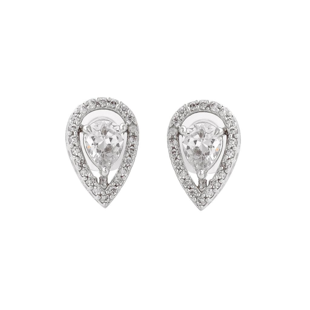 Женские серьги-гвоздики Estele в форме капли с родиевым покрытием и CZ