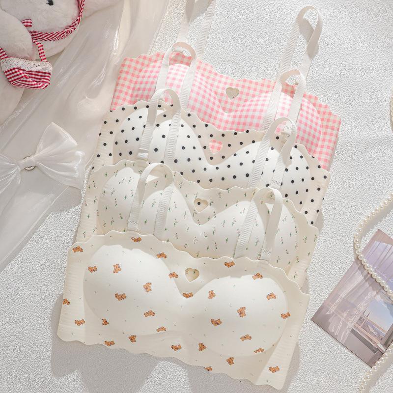 Traceless steel rim tube top underwear women's summer thin small breasts gather anti-sagging removable shoulder straps non-slip bra
