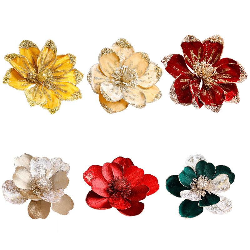 1 шт. тканевый цветок сверкающее украшение для елки рождественские цветы праздничные сверкающие матовые 22/15 см