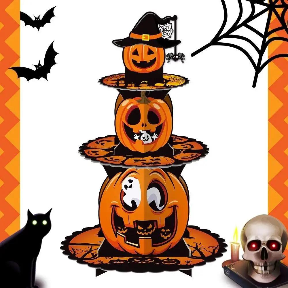 Halloween Pumpkin Multi Layer Cake Stand Paper Dessert Tray Party Snack Display Holder Ghost Festival Table Decor Supplies