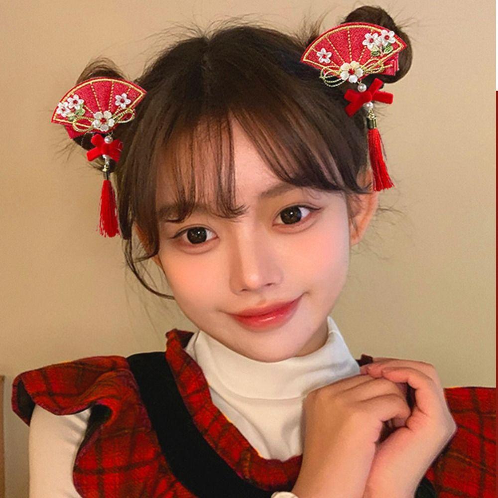 Plush Children Red Bow Hairpin Cat Ears Hanfu Hair Sticks All-match Ancient Style Hairpin Girls