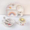 2025 Cartoon Bamboo Fiber Baby Feeding Plate Children Tableware Tray Dish Bowl Fork Spoon Cup Food Training Dinnerware Set Kids Gift