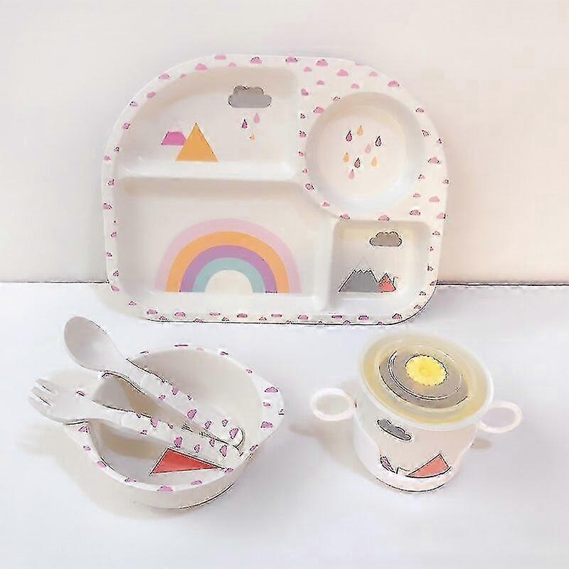 2025 Cartoon Bamboo Fiber Baby Feeding Plate Children Tableware Tray Dish Bowl Fork Spoon Cup Food Training Dinnerware Set Kids Gift