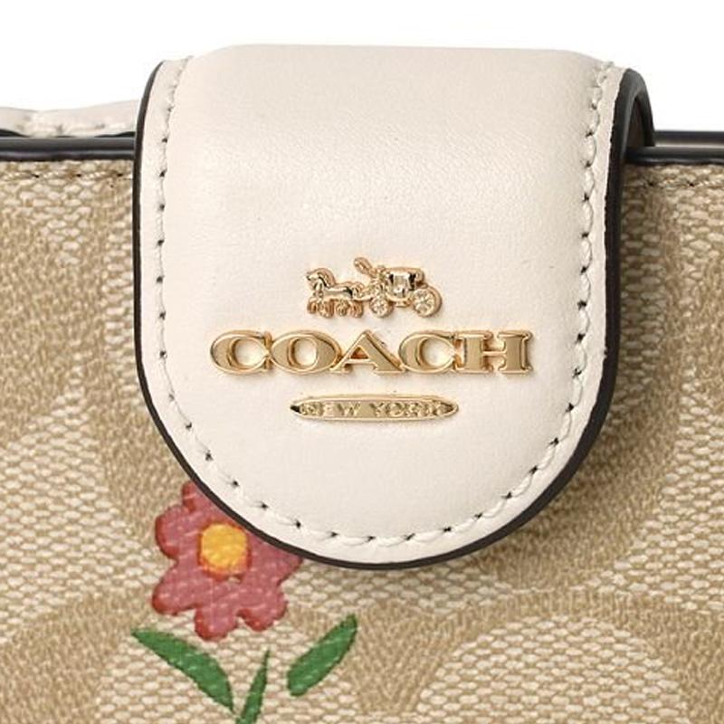 Coach Кошелек на молнии сбоку 13 Classic Monogram Цветочный принт Холст и кожа Средний женский кошелек Светло-хаки CH480-IMOT4