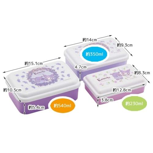 Skater Antibacterial Sealable Storage Containers, Kuromi Flower Wreath Sanrio Design, Set of 3, Made in Japan, SLUS3AG-A