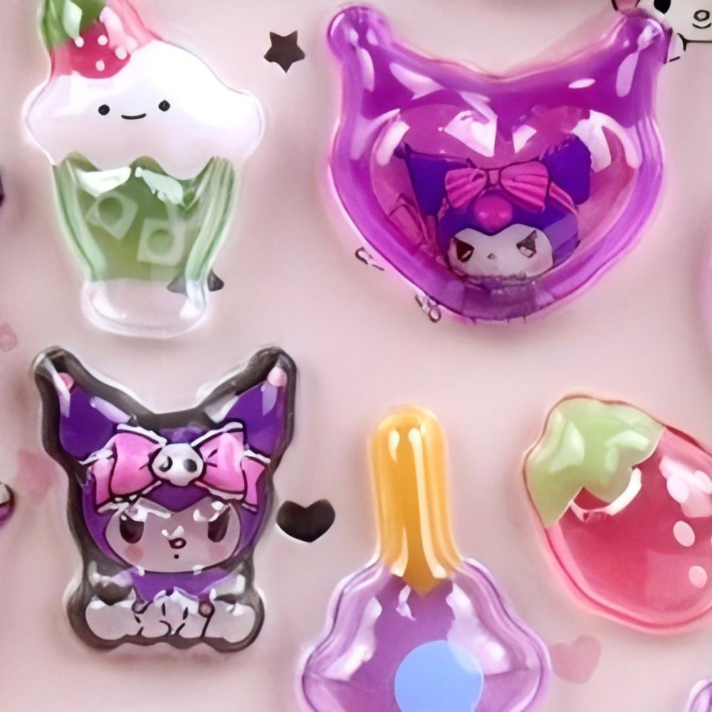 Светящиеся милые 3D рельефные наклейки Sanrio Кавайные для девочек Куроми Циннаморолл Моя Мелоди Хрустальные наклейки Наборы наклеек для детского декора