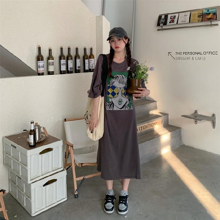 Женское платье-футболка с короткими рукавами и круглым вырезом, большого размера, свободного кроя, длинное, в стиле кэжуал, длиной до колена, для сна