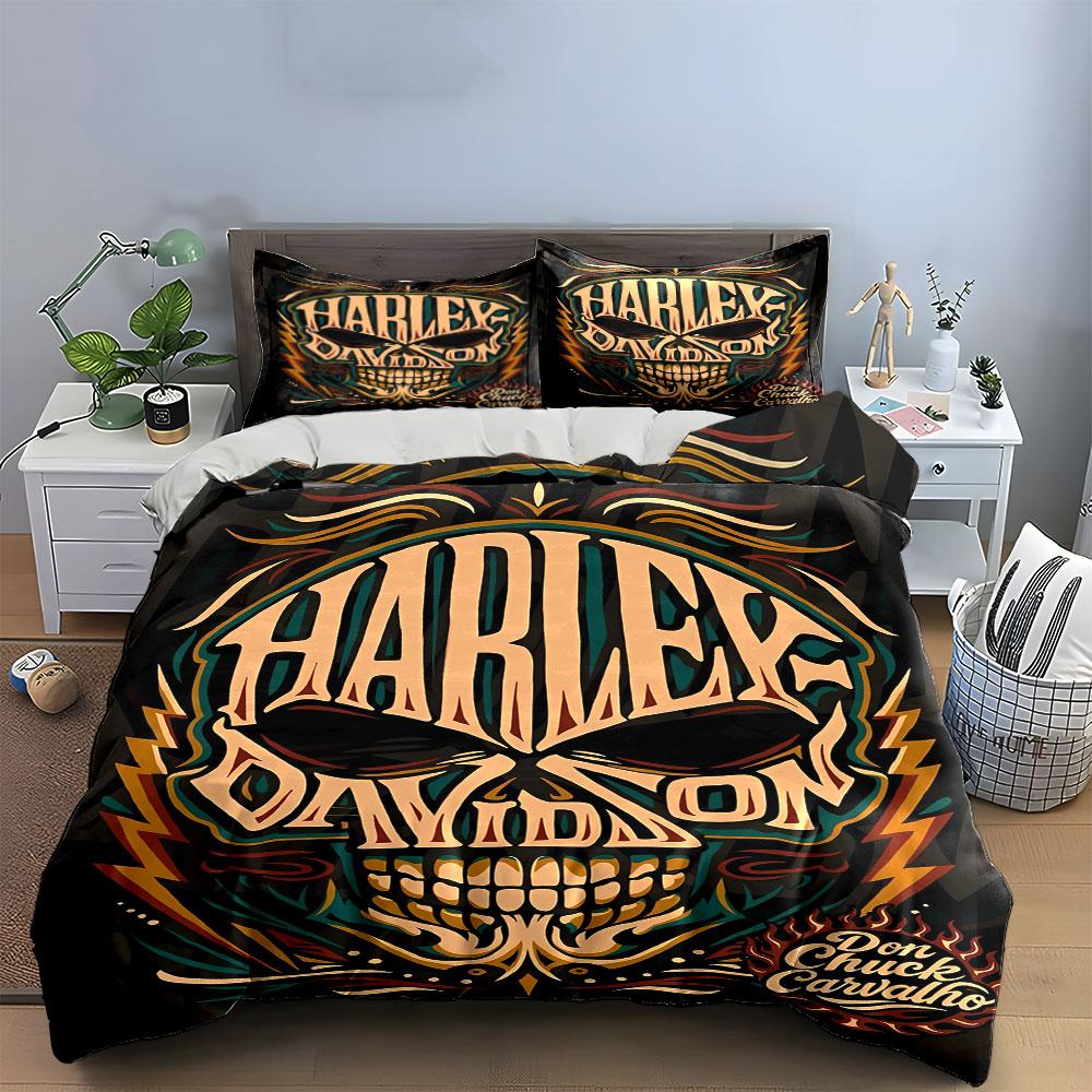 Череп, пламя, логотип Harley-Davidson. Комплекты постельного белья Комплекты пододеяльников Пододеяльники Наволочки(1 * Пододеяльник 2 * Наволочки без одеяла)