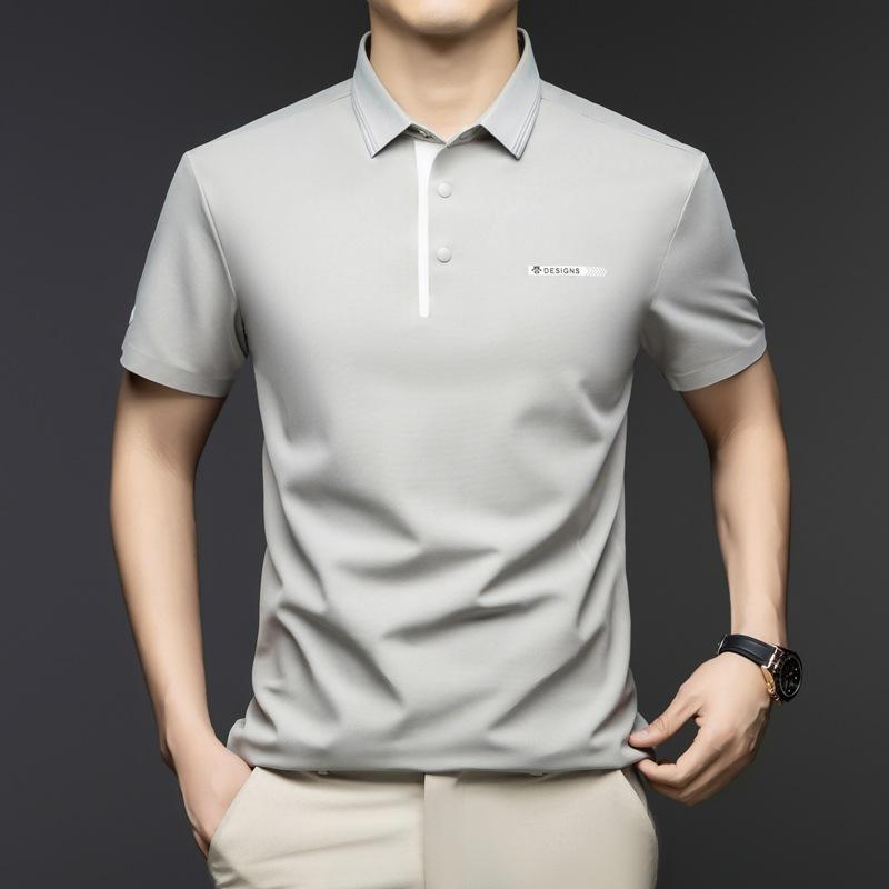 Мужская футболка с коротким рукавом, свободная, средне-зеленая, с отложным воротником, деловая повседневная рубашка поло, одежда для отца, высококачественный топ