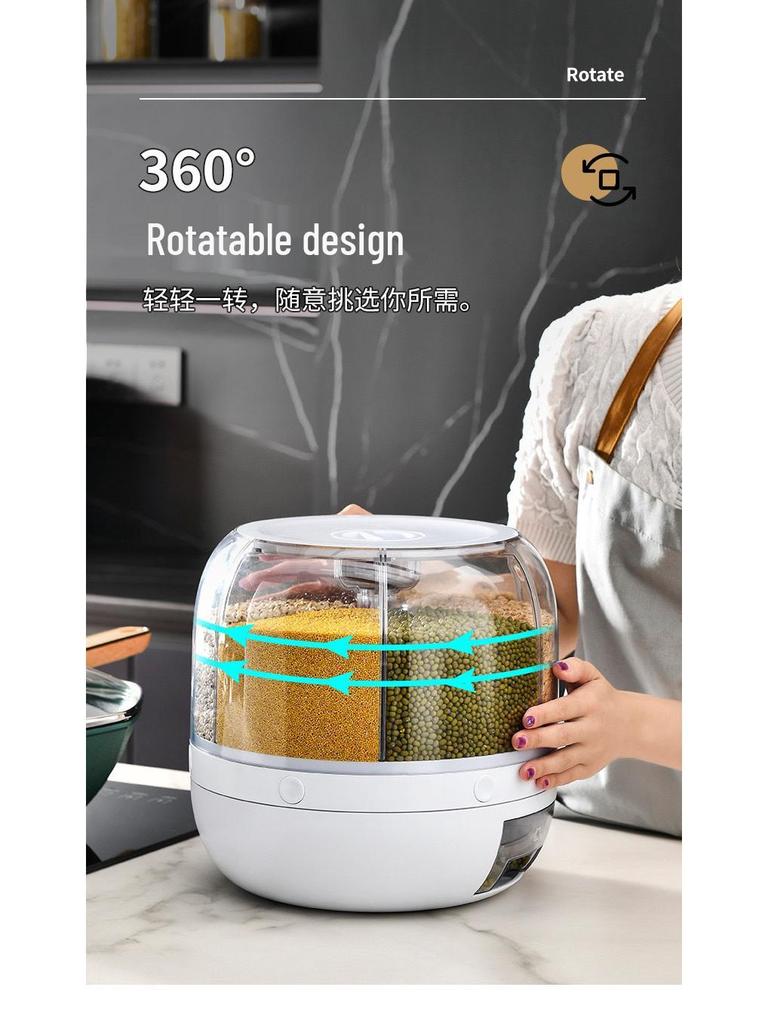 Вращающийся многосекционный контейнер для хранения риса и круп - Герметичная пластиковая банка, защищенная от насекомых и влаги