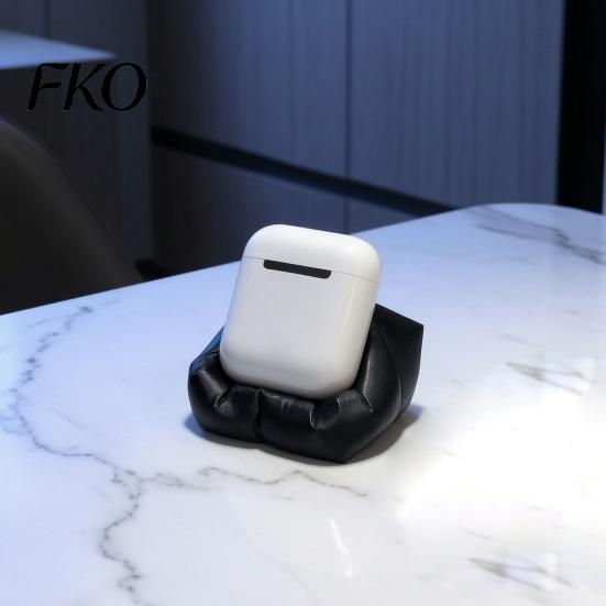 Black Headphone Stand 3D Printed Pillow-Shaped Stand, Cute Desk Organizer Holder for Earbuds Decorative Charging Case, Anti-Slip Stable Display Rack,