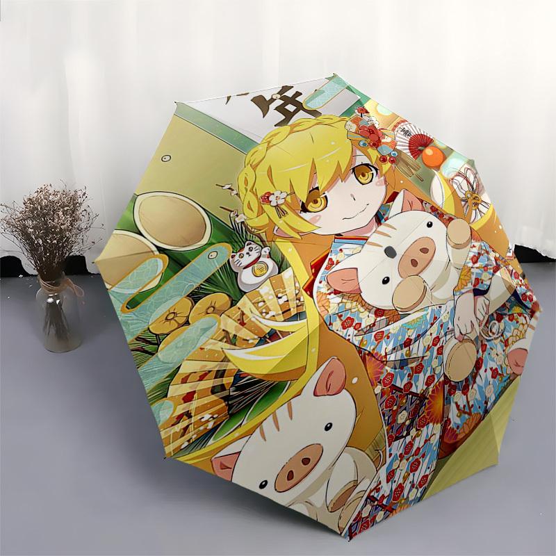 1pc Anime Character with Pigs Outdoor Umbrella - Automatic Opening/Closing, Portable 3-Fold Design, 8-Bone Iron Frame, Festival Gift for Fans, Tr