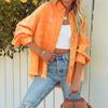 Lapel Long Sleeve Vintage Street Ripped Raw Edge Denim Jacket Women's