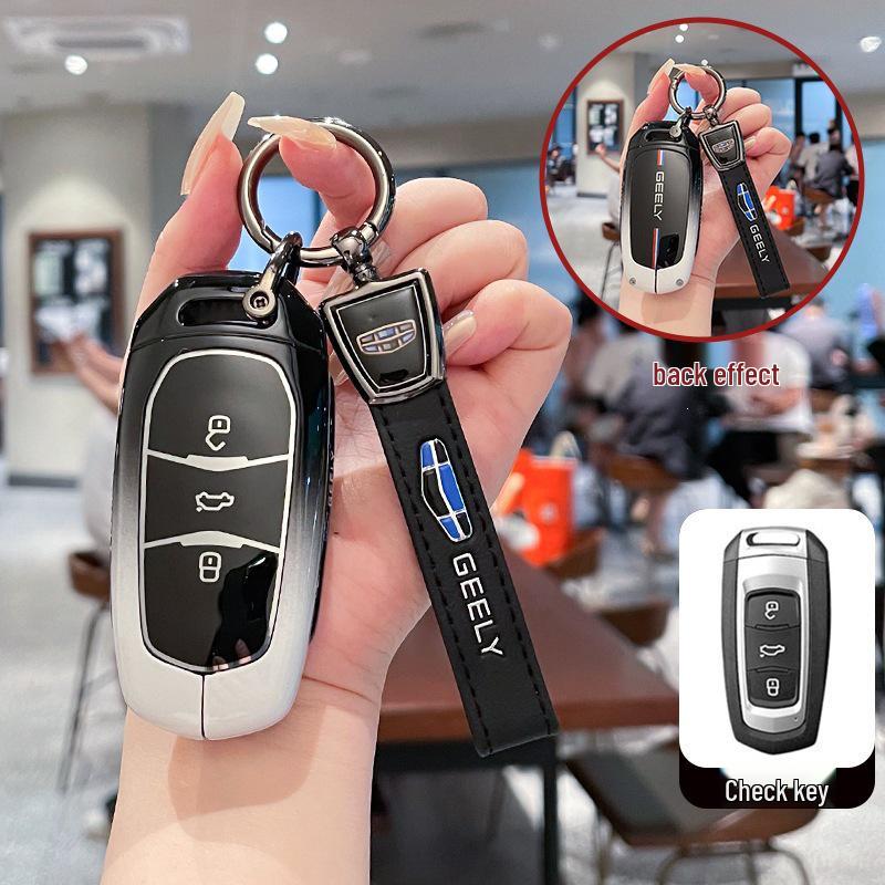 Чехол для ключа автомобиля Geely: Совместимо с GL Emgrand GS, S1, Boyue, X3, Vision X6, King Kong X1, Borui - Премиальный корпус с застежкой
