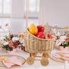 Stroller Shaped Flower Basket Rattan Woven Candy Basket with Handle Portable Decorative Rustic Basket with Wheels for Weddings Baby Showers